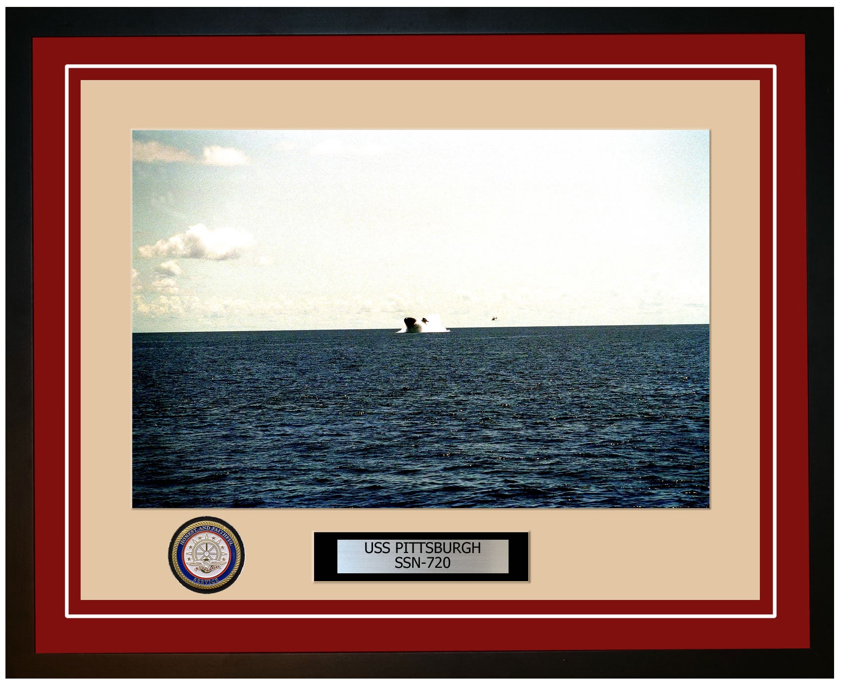 USS Pittsburgh SSN-720 Framed Navy Ship Photo Burgundy