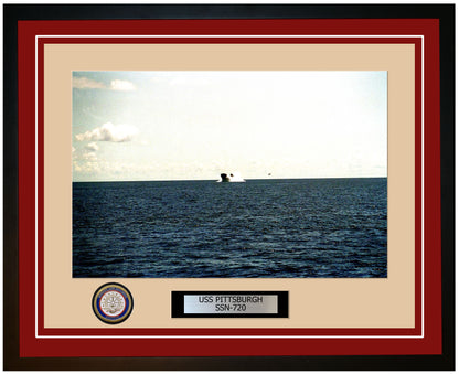 USS Pittsburgh SSN-720 Framed Navy Ship Photo Burgundy