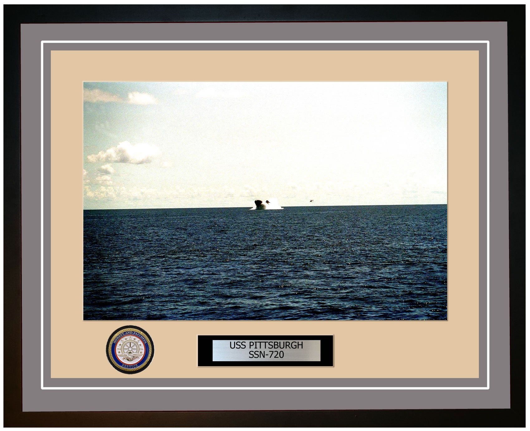 USS Pittsburgh SSN-720 Framed Navy Ship Photo Grey