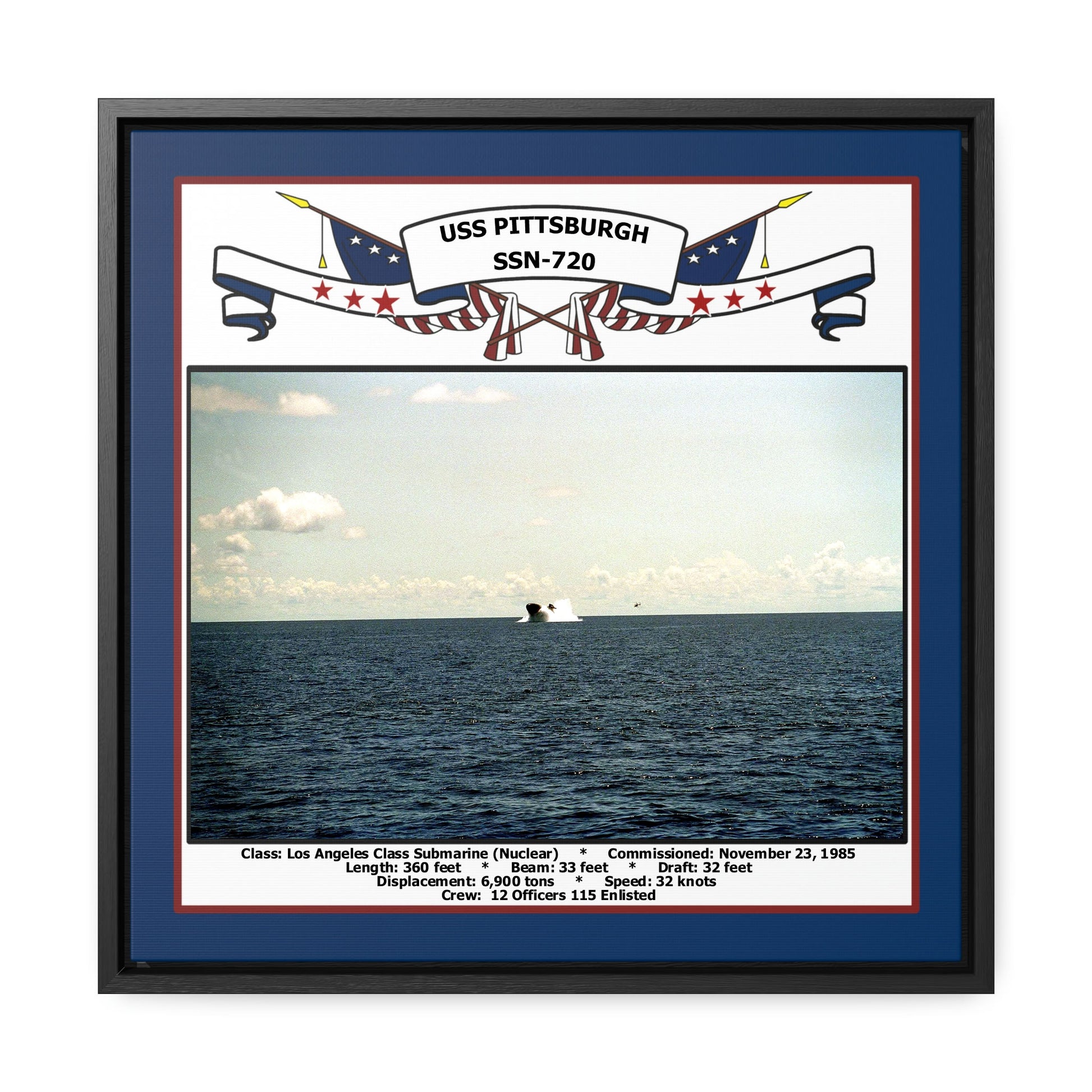 USS Pittsburgh SSN-720 Navy Floating Frame Photo Front View