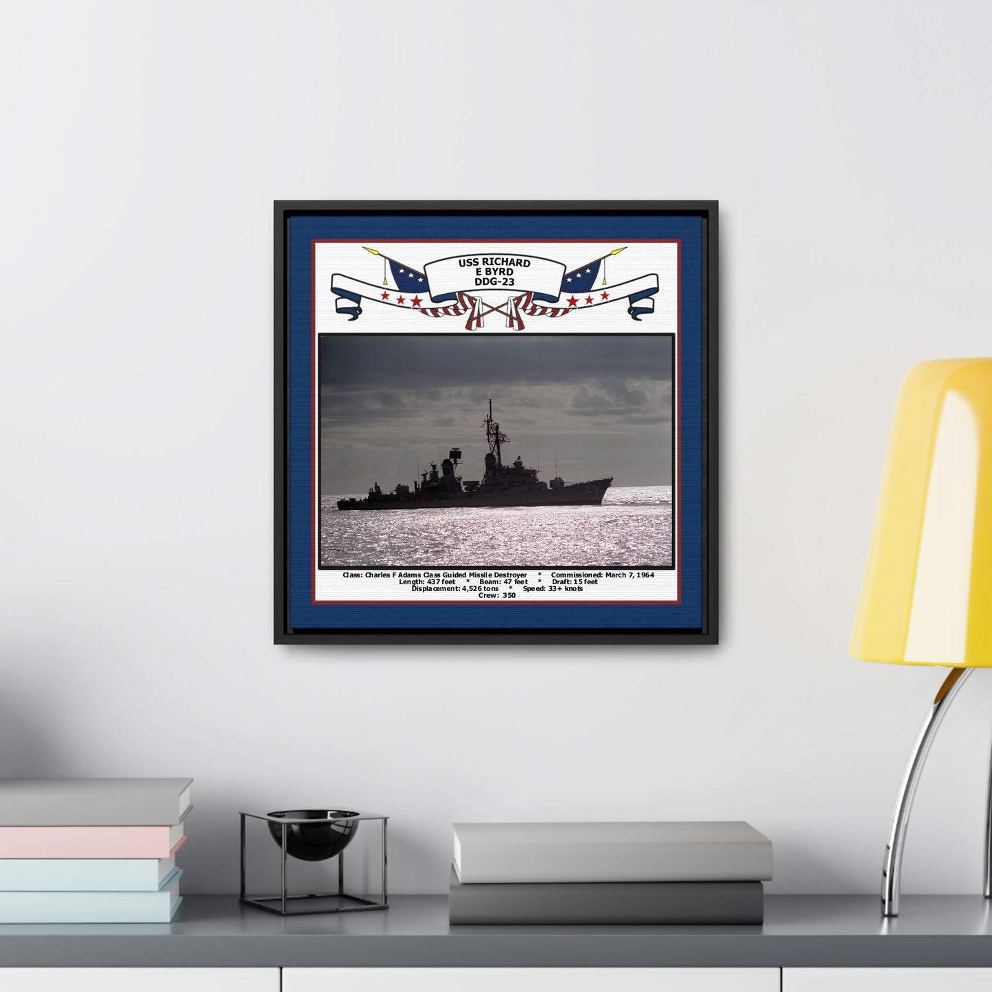 USS Richard E Byrd DDG-23 Navy Floating Frame Photo Desk View
