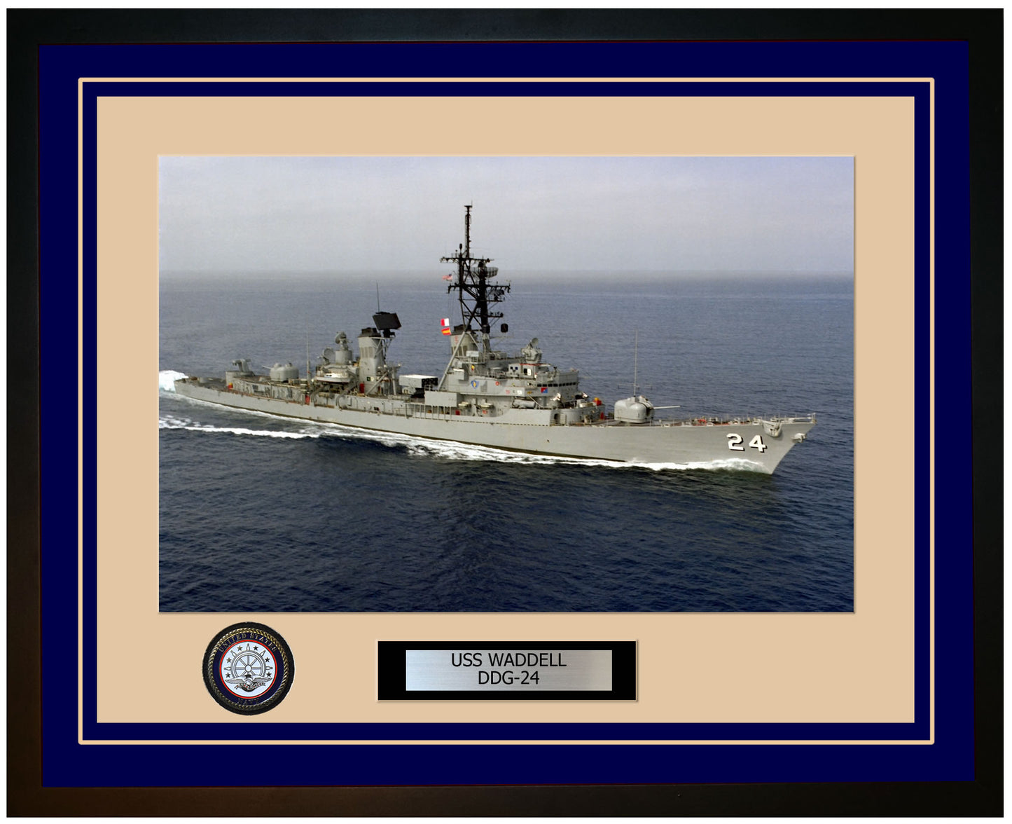 USS WADDELL DDG-24 Framed Navy Ship Photo Blue