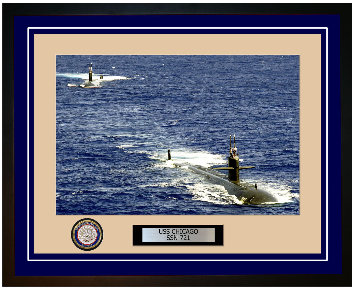 USS Chicago SSN-721 Framed Navy Ship Photo Blue
