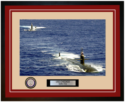 USS Chicago SSN-721 Framed Navy Ship Photo Burgundy