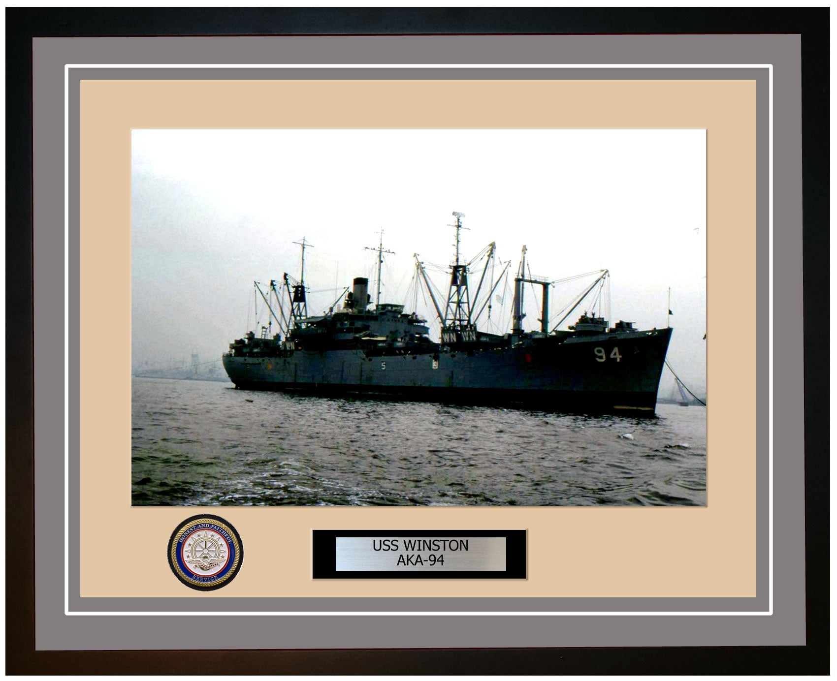 USS Winston AKA-94 Framed Navy Ship Photo Grey