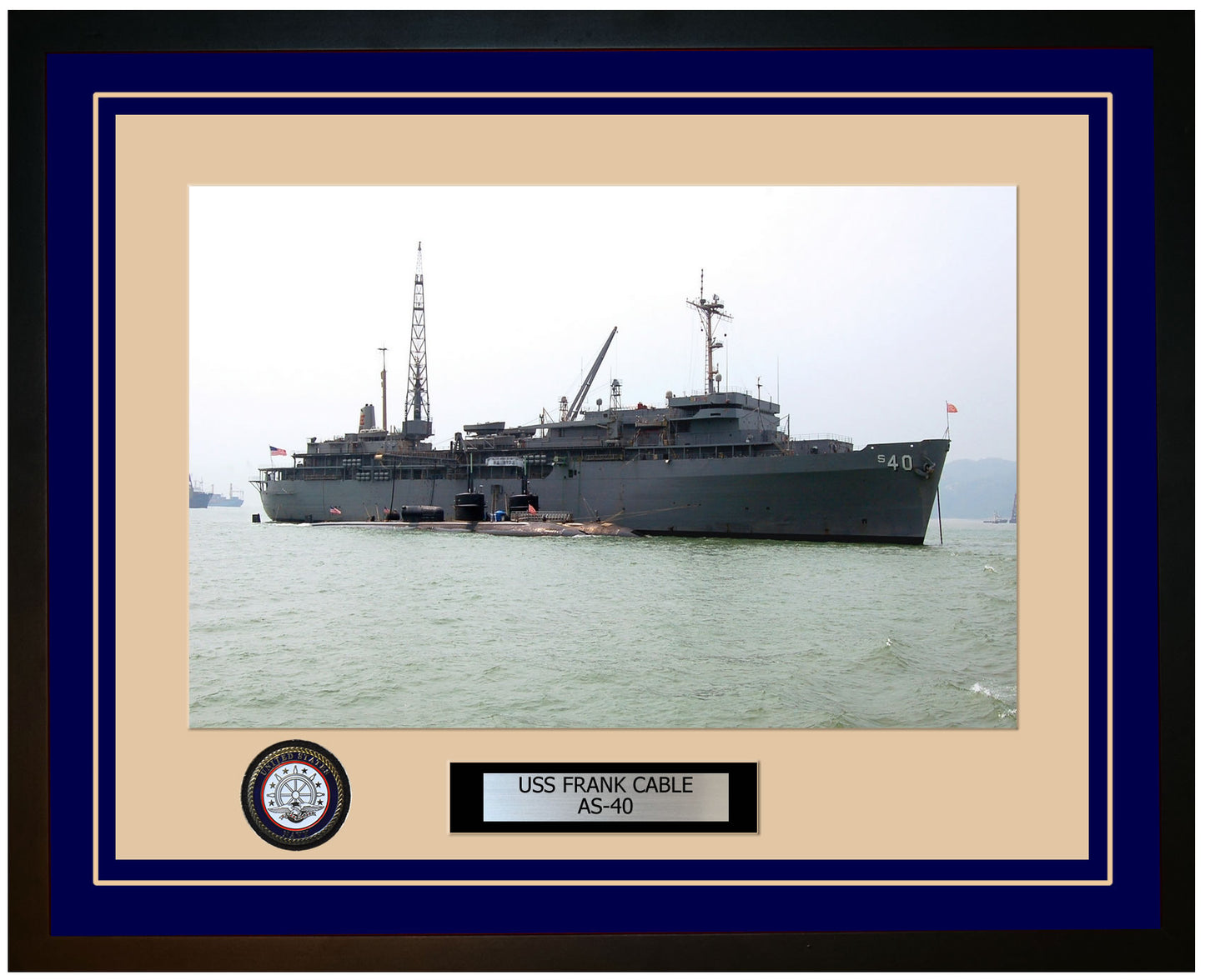USS FRANK-CABLE AS-40 Framed Navy Ship Photo Blue