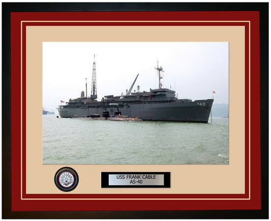 USS FRANK-CABLE AS-40 Framed Navy Ship Photo Burgundy