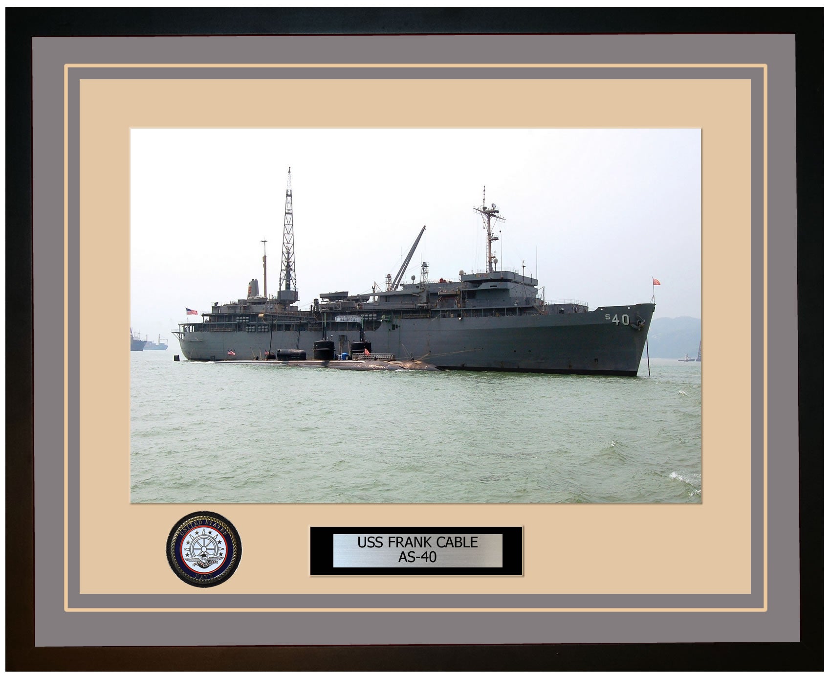 USS FRANK-CABLE AS-40 Framed Navy Ship Photo Grey