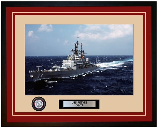 USS REEVES CG-24 Framed Navy Ship Photo Burgundy