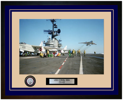 USS CORAL SEA CV-43 Framed Navy Ship Photo Blue