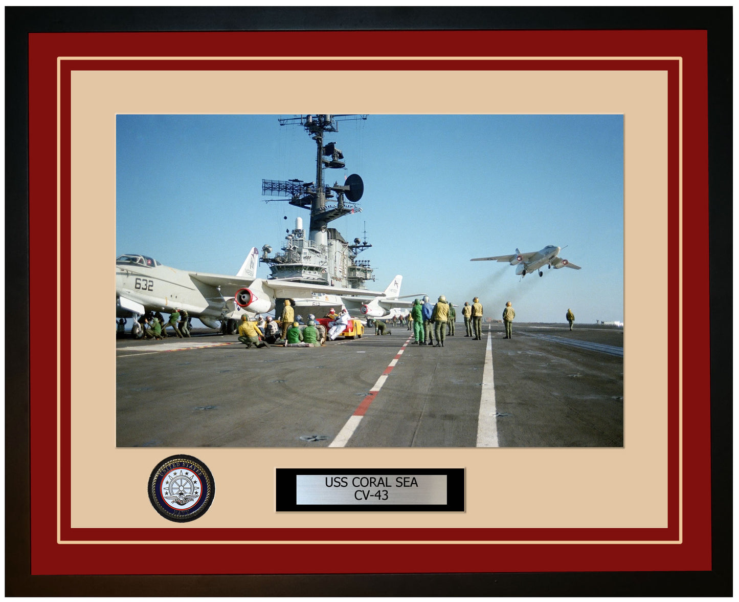 USS CORAL SEA CV-43 Framed Navy Ship Photo Burgundy