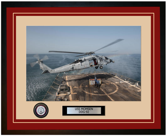 USS MOMSEN DDG-92 Framed Navy Ship Photo Burgundy
