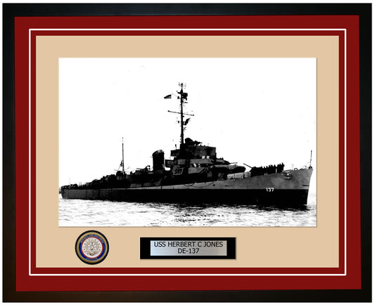 USS Herbert C Jones DE-137 Framed Navy Ship Photo Burgundy