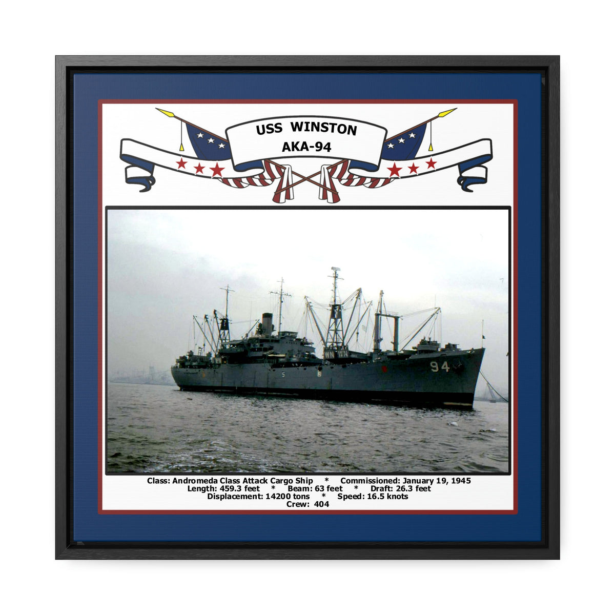 USS Winston AKA-94 Navy Floating Frame Photo Front View