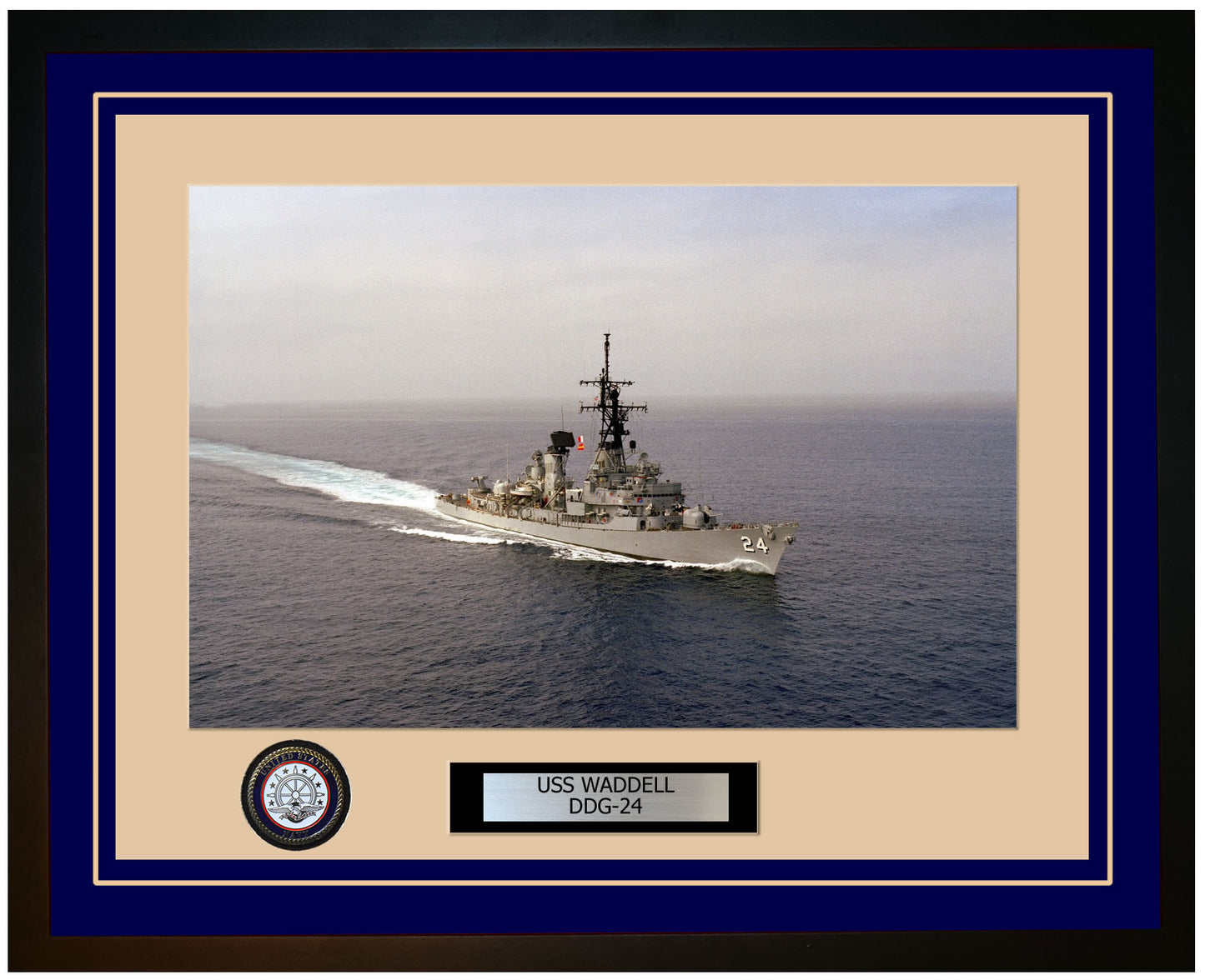 USS WADDELL DDG-24 Framed Navy Ship Photo Blue