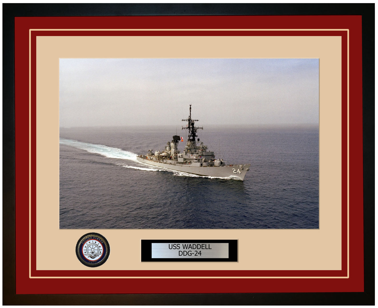 USS WADDELL DDG-24 Framed Navy Ship Photo Burgundy