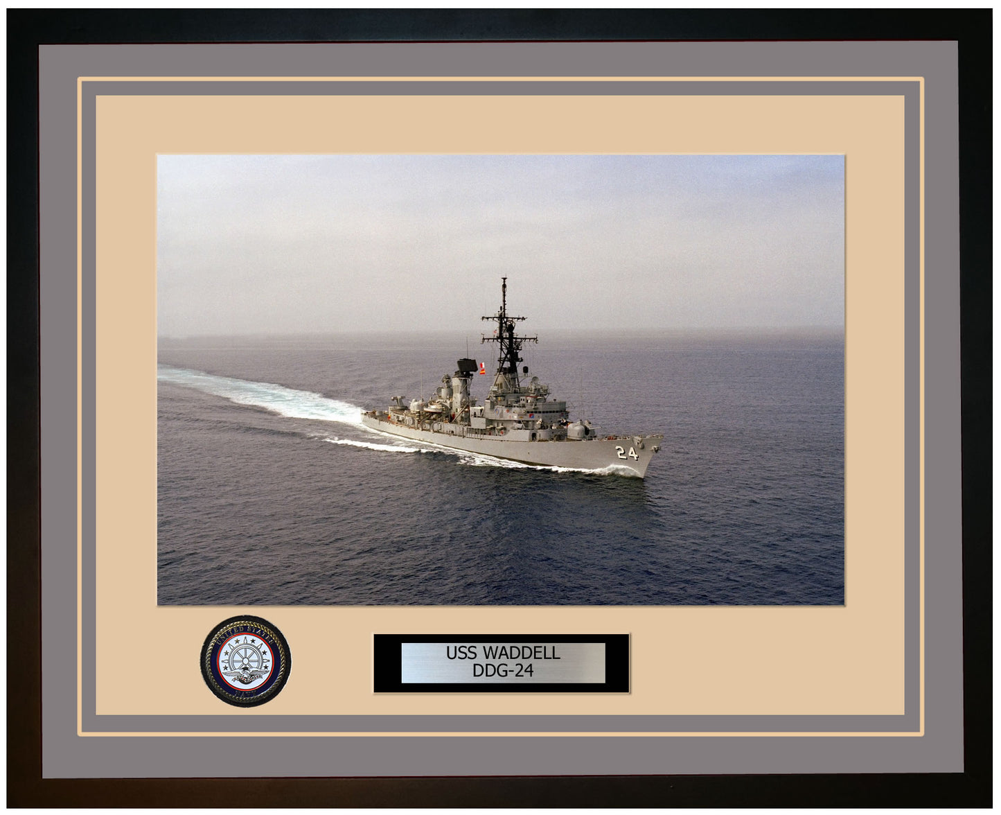 USS WADDELL DDG-24 Framed Navy Ship Photo Grey