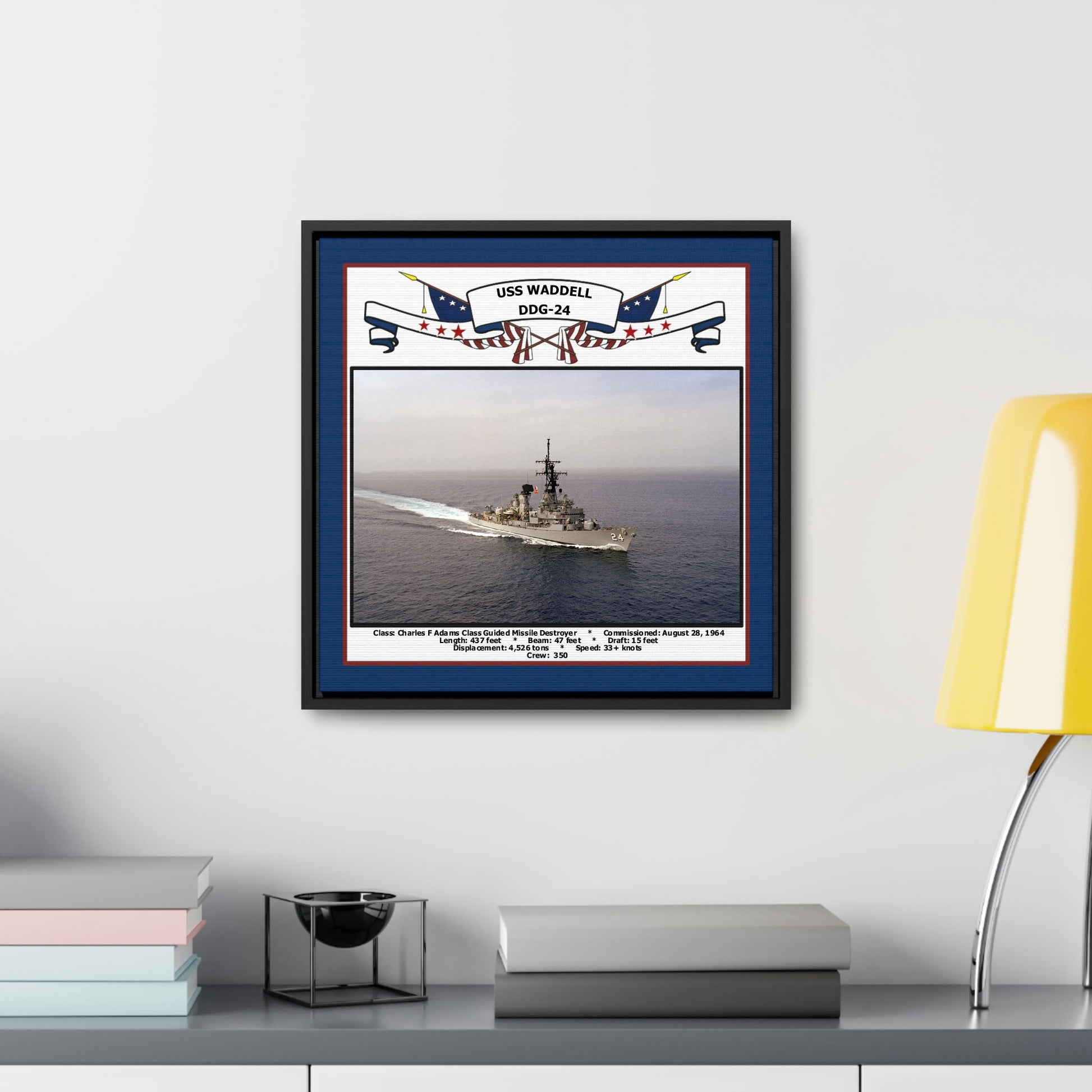 USS Waddell DDG-24 Navy Floating Frame Photo Desk View