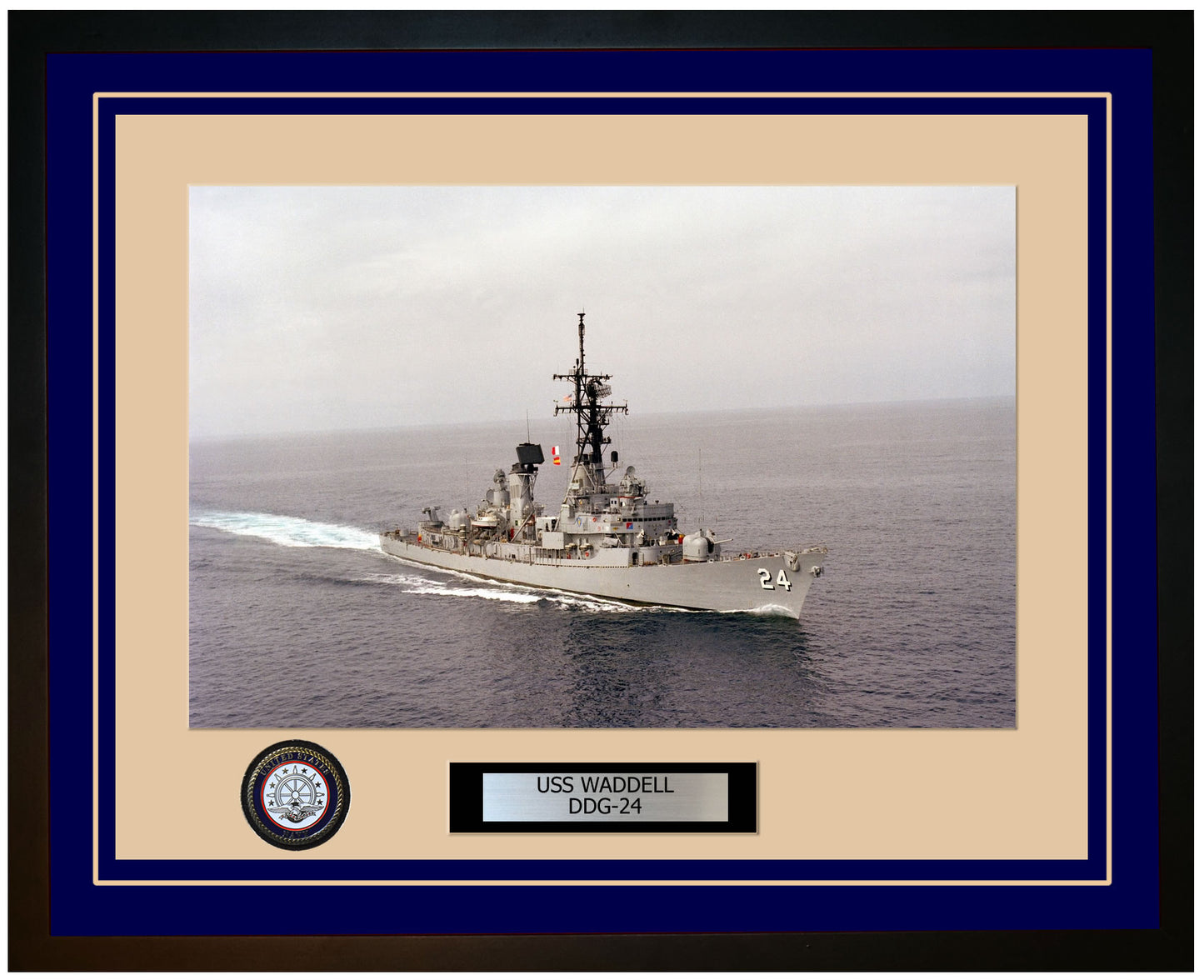 USS WADDELL DDG-24 Framed Navy Ship Photo Blue