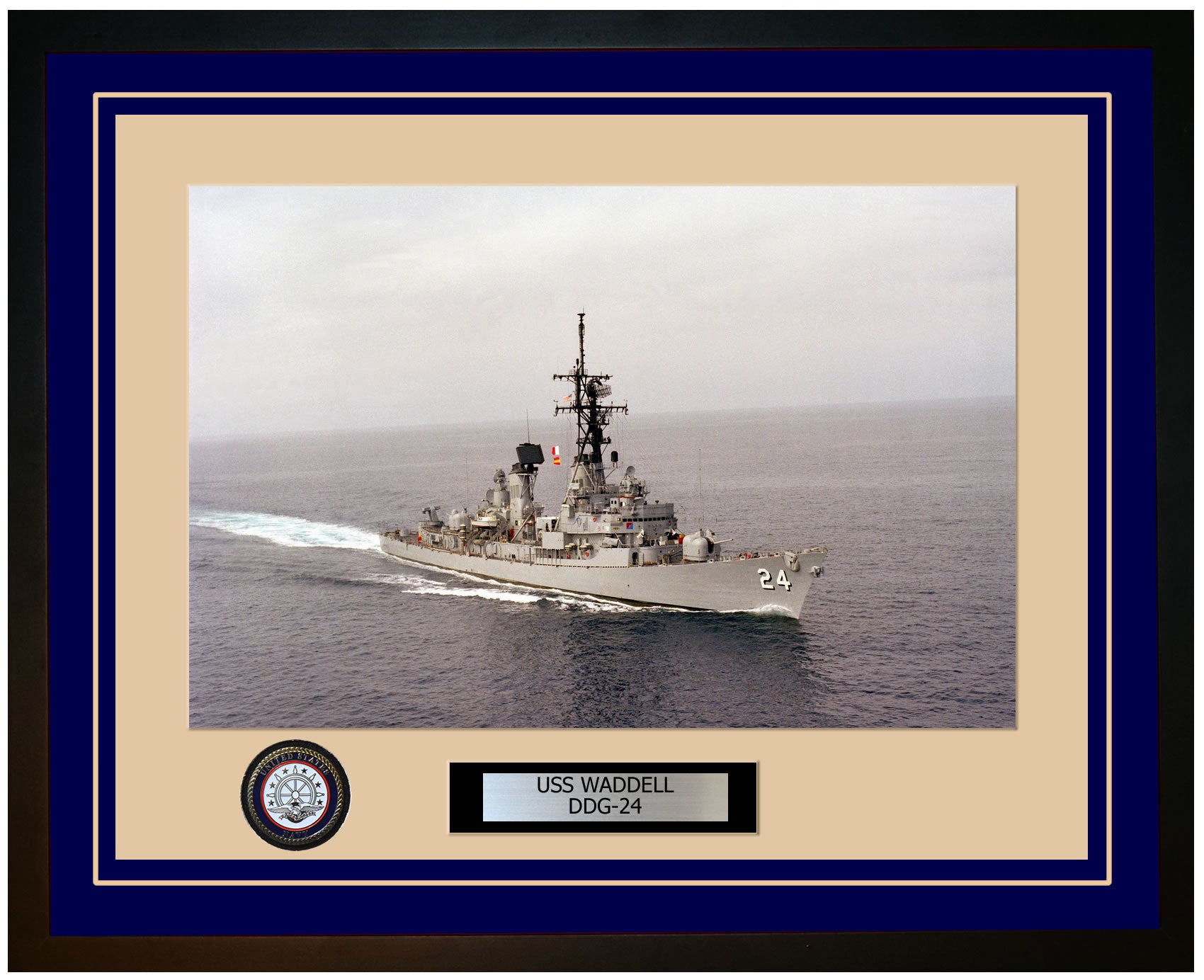 USS WADDELL DDG-24 Framed Navy Ship Photo Blue