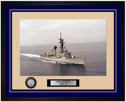 USS WADDELL DDG-24 Framed Navy Ship Photo Blue