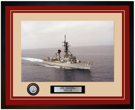 USS WADDELL DDG-24 Framed Navy Ship Photo Burgundy