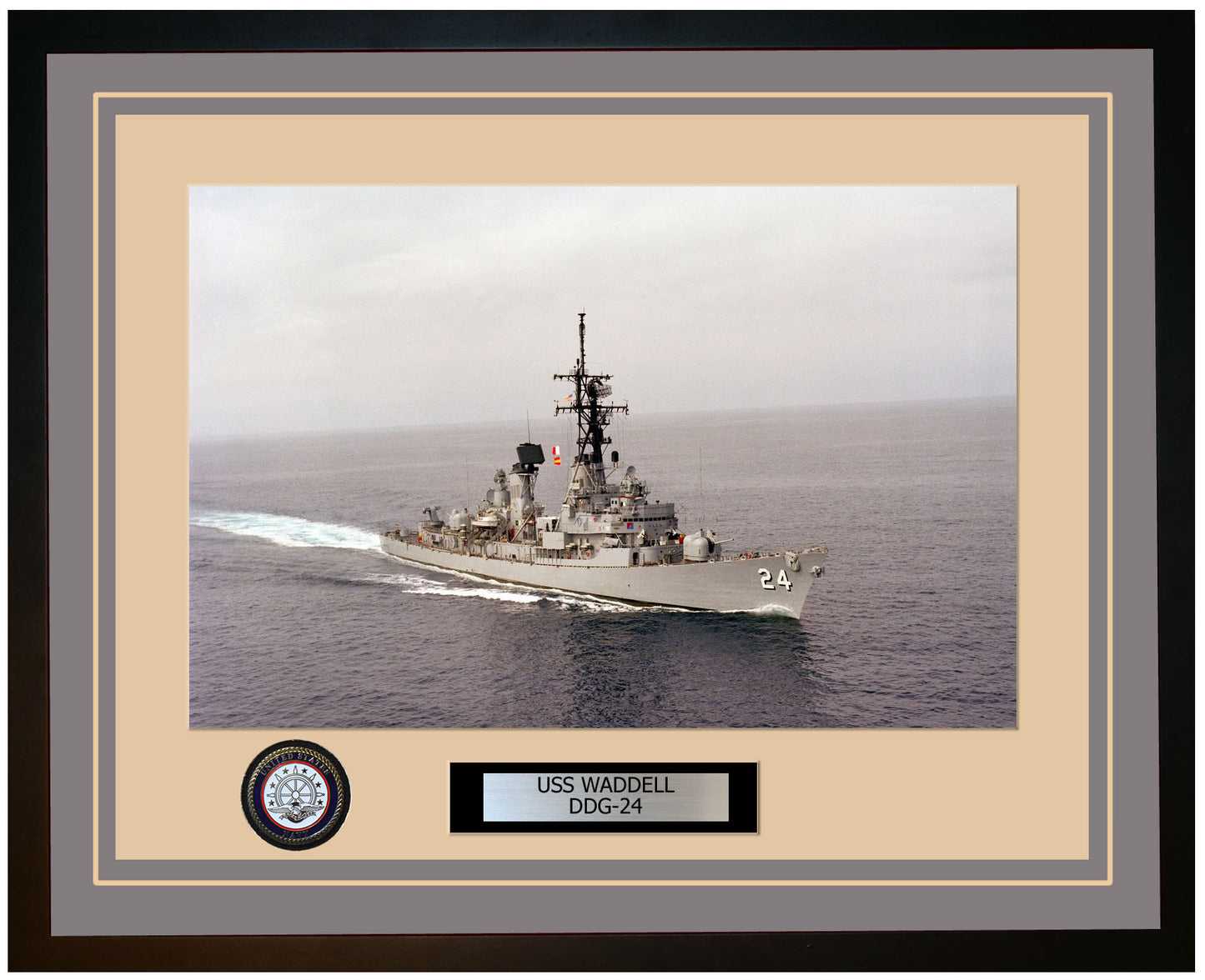 USS WADDELL DDG-24 Framed Navy Ship Photo Grey