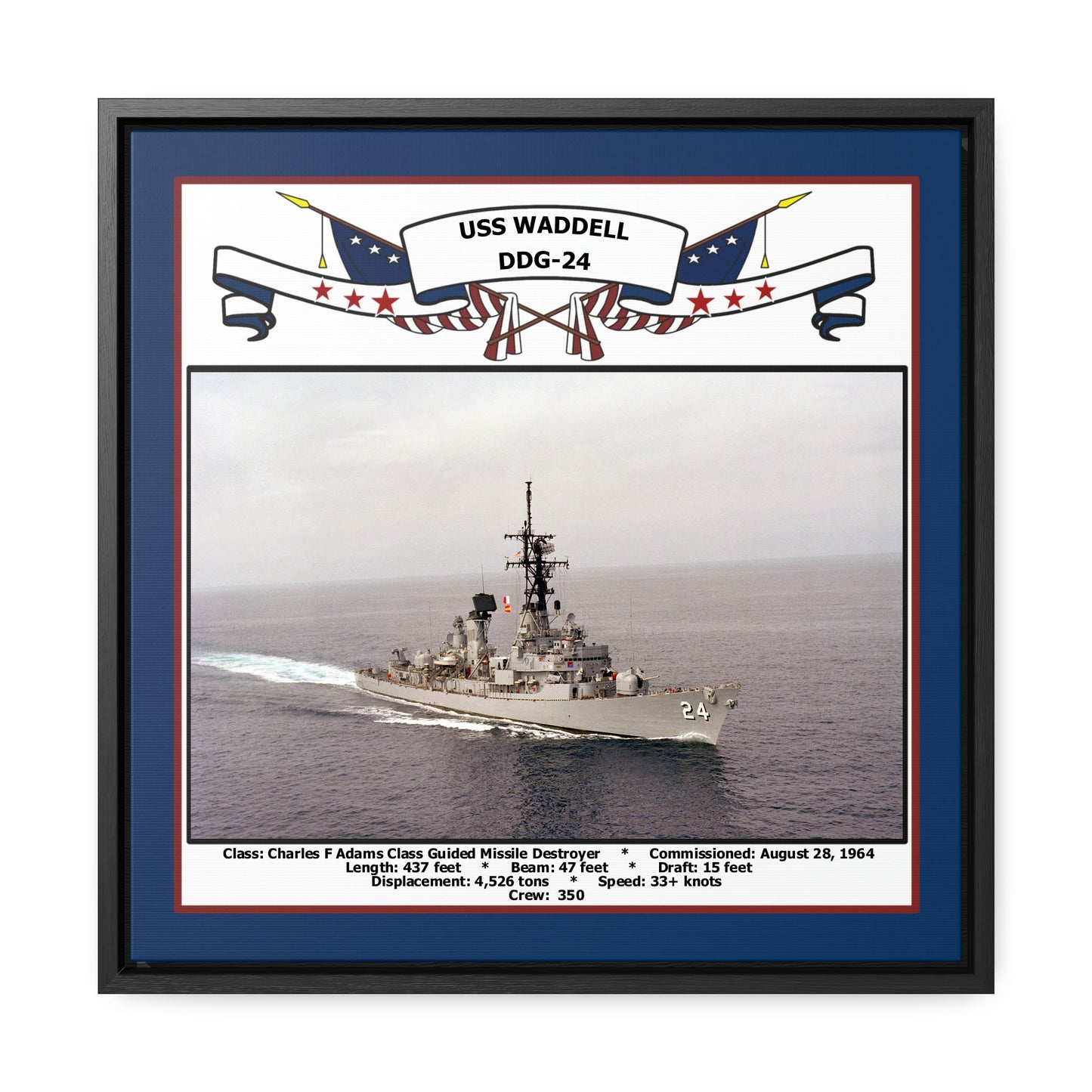 USS Waddell DDG-24 Navy Floating Frame Photo Front View