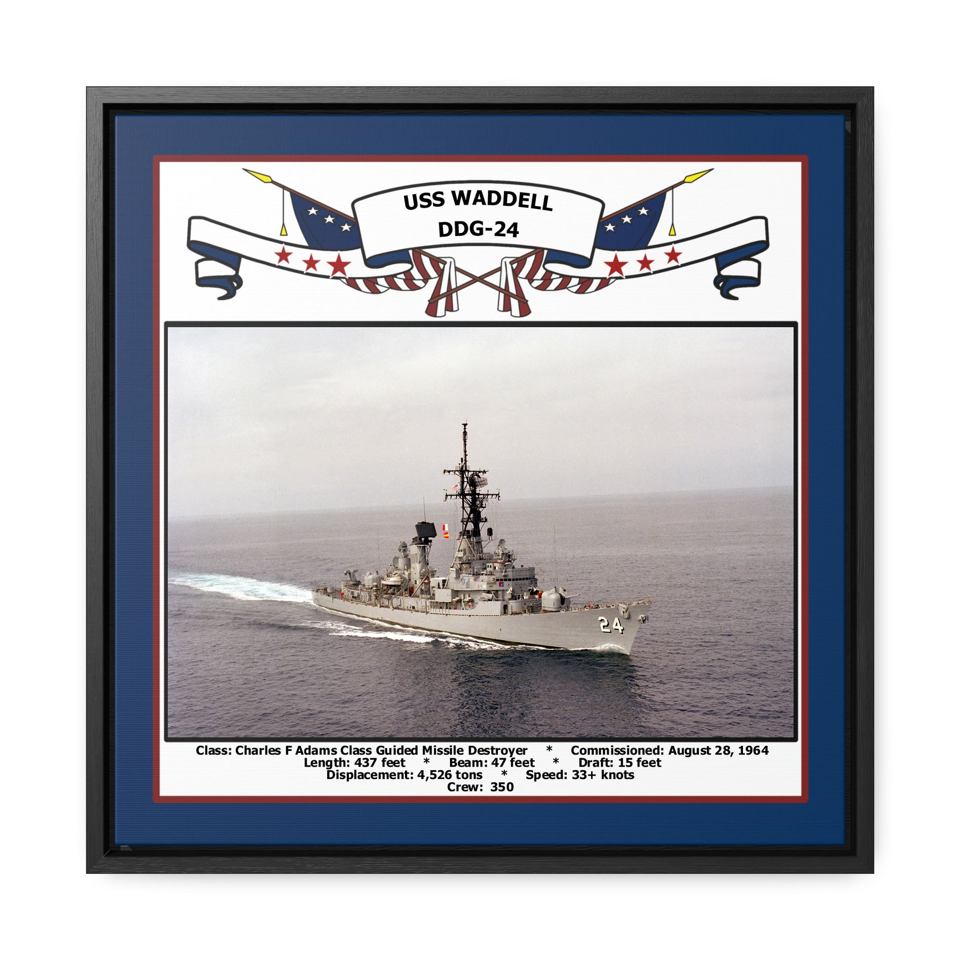 USS Waddell DDG-24 Navy Floating Frame Photo Front View