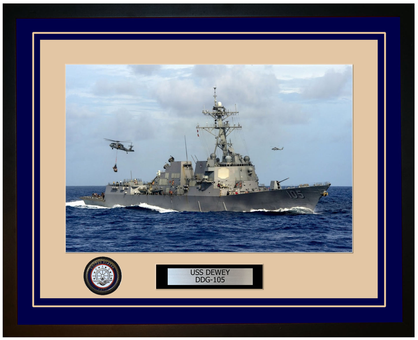 USS DEWEY DDG-105 Framed Navy Ship Photo Blue