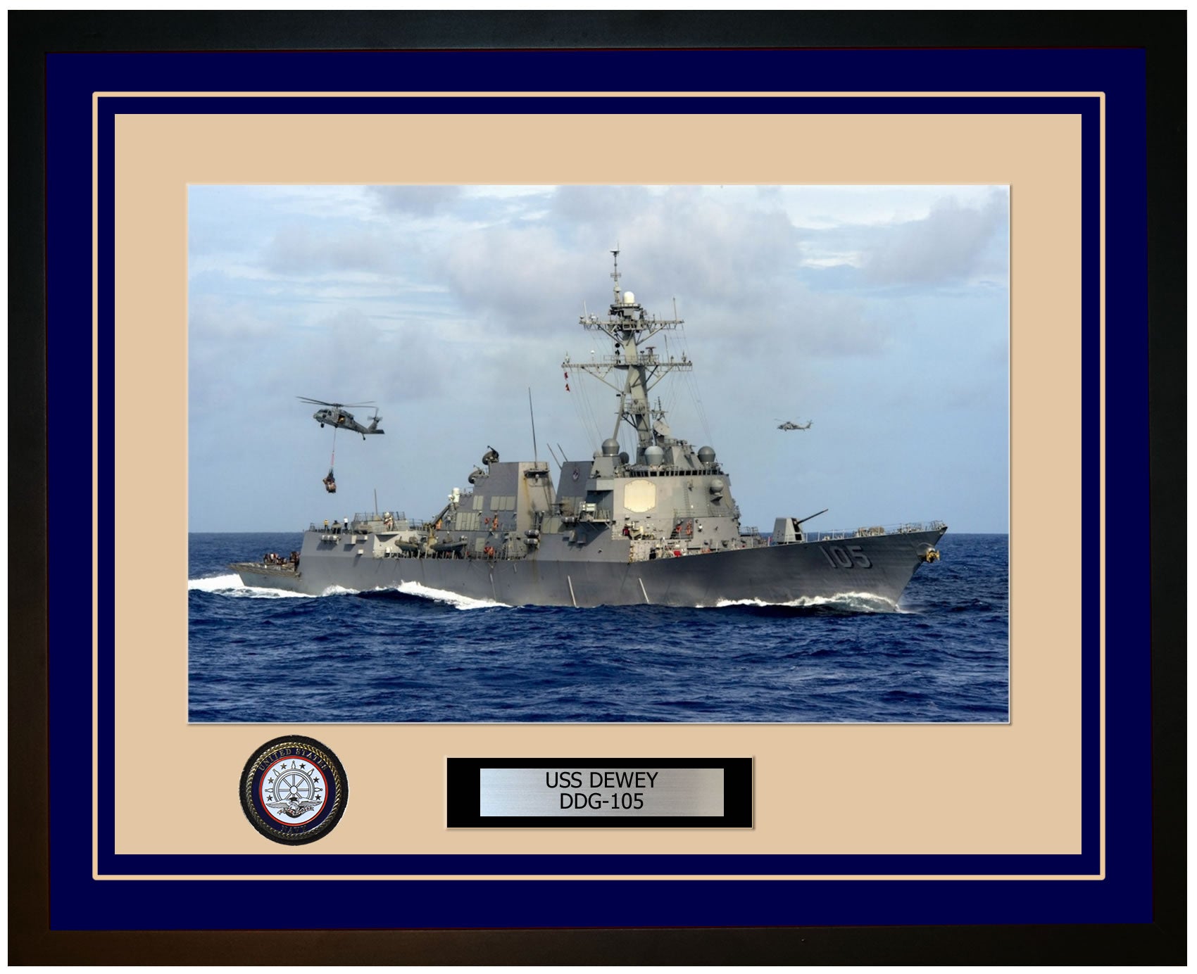 USS DEWEY DDG-105 Framed Navy Ship Photo Blue