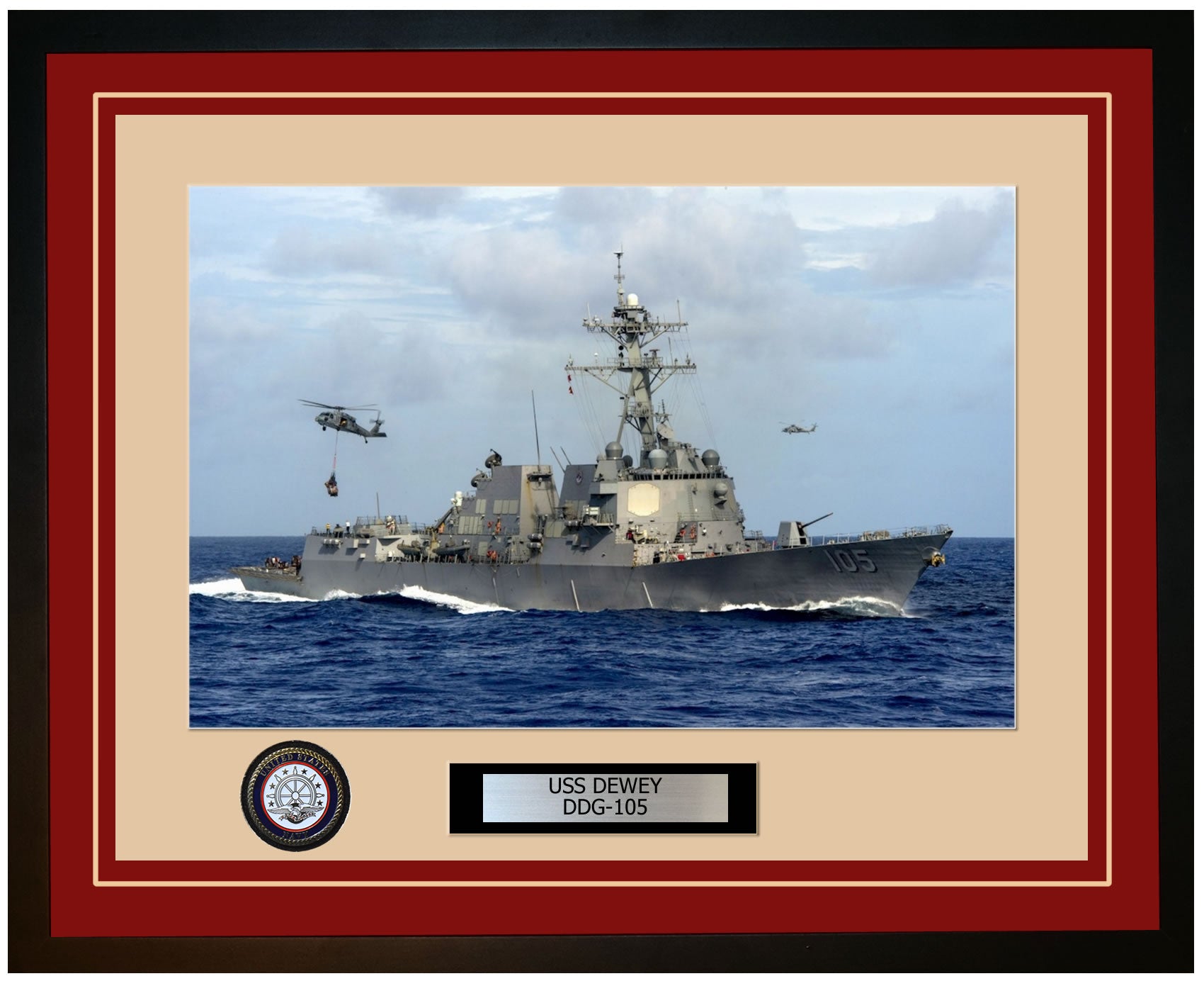 USS DEWEY DDG-105 Framed Navy Ship Photo Burgundy