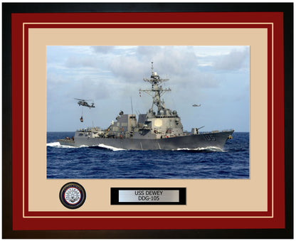USS DEWEY DDG-105 Framed Navy Ship Photo Burgundy