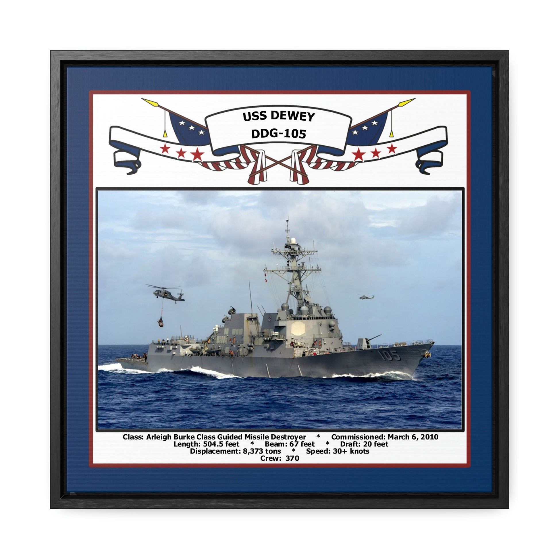 USS Dewey DDG-105 Navy Floating Frame Photo Front View