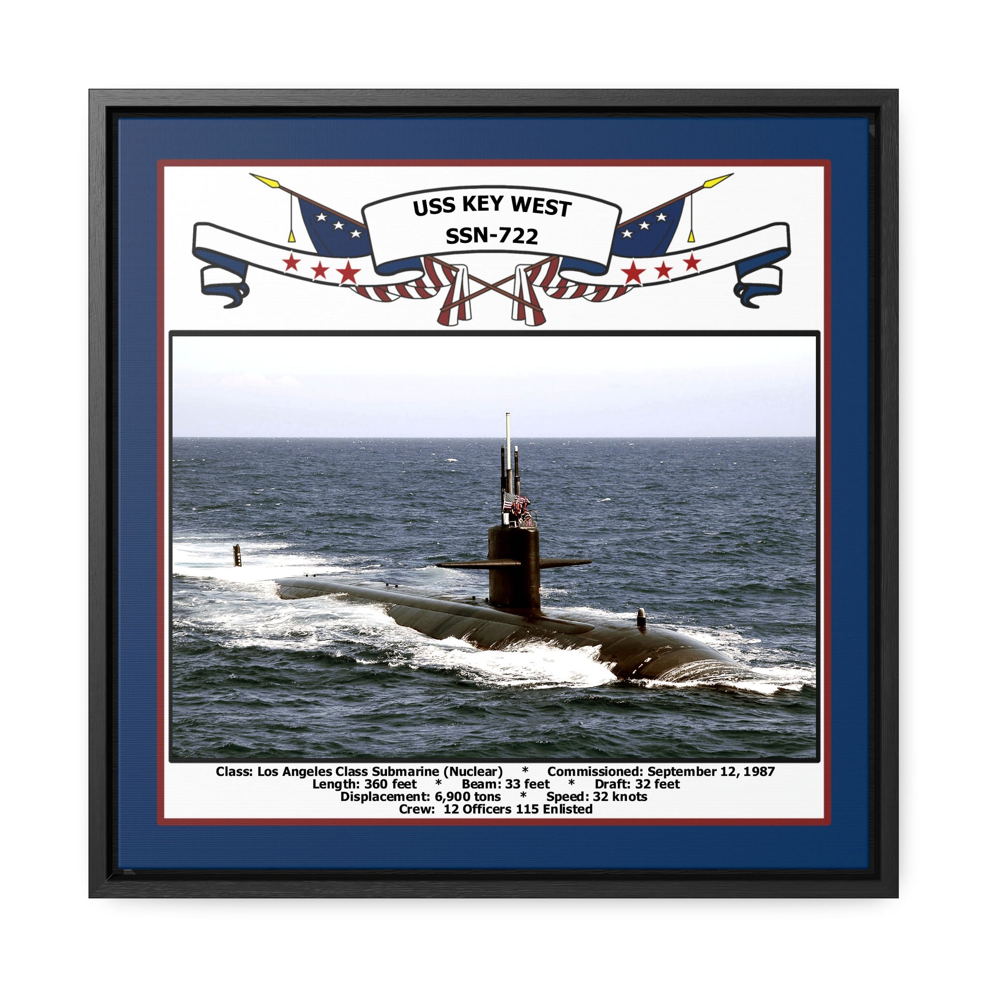 USS Key West SSN-722 Navy Floating Frame Photo Front View
