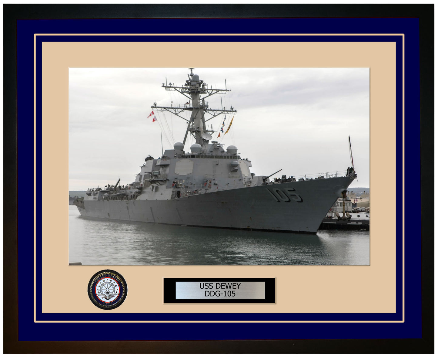 USS DEWEY DDG-105 Framed Navy Ship Photo Blue