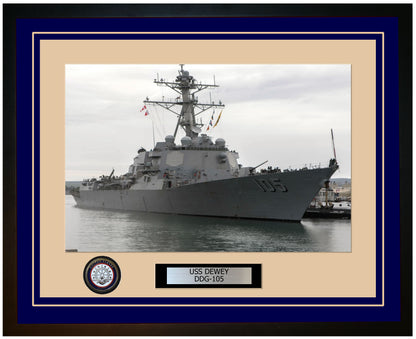 USS DEWEY DDG-105 Framed Navy Ship Photo Blue