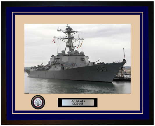 USS DEWEY DDG-105 Framed Navy Ship Photo Blue