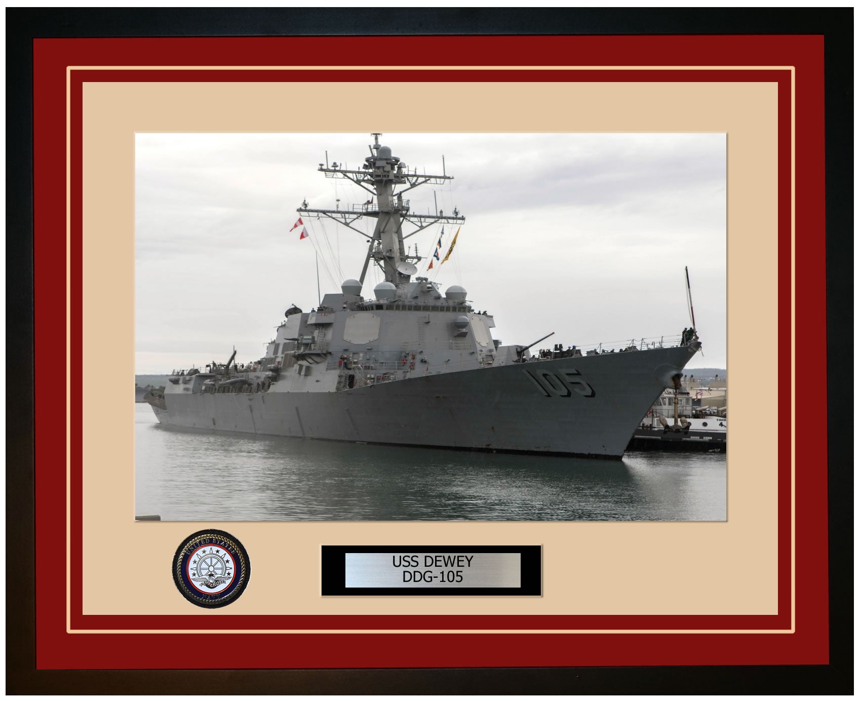USS DEWEY DDG-105 Framed Navy Ship Photo Burgundy