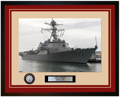 USS DEWEY DDG-105 Framed Navy Ship Photo Burgundy