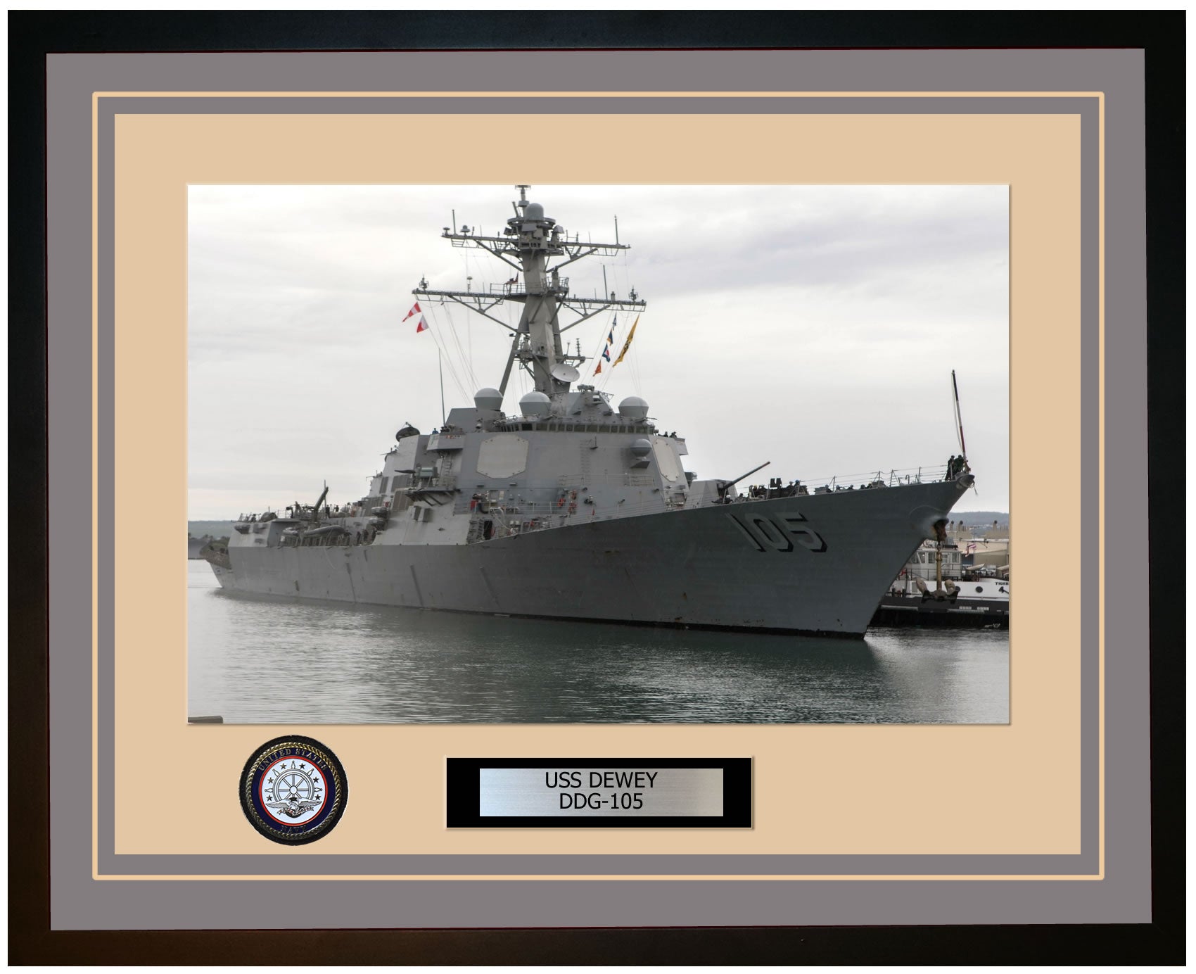 USS DEWEY DDG-105 Framed Navy Ship Photo Grey