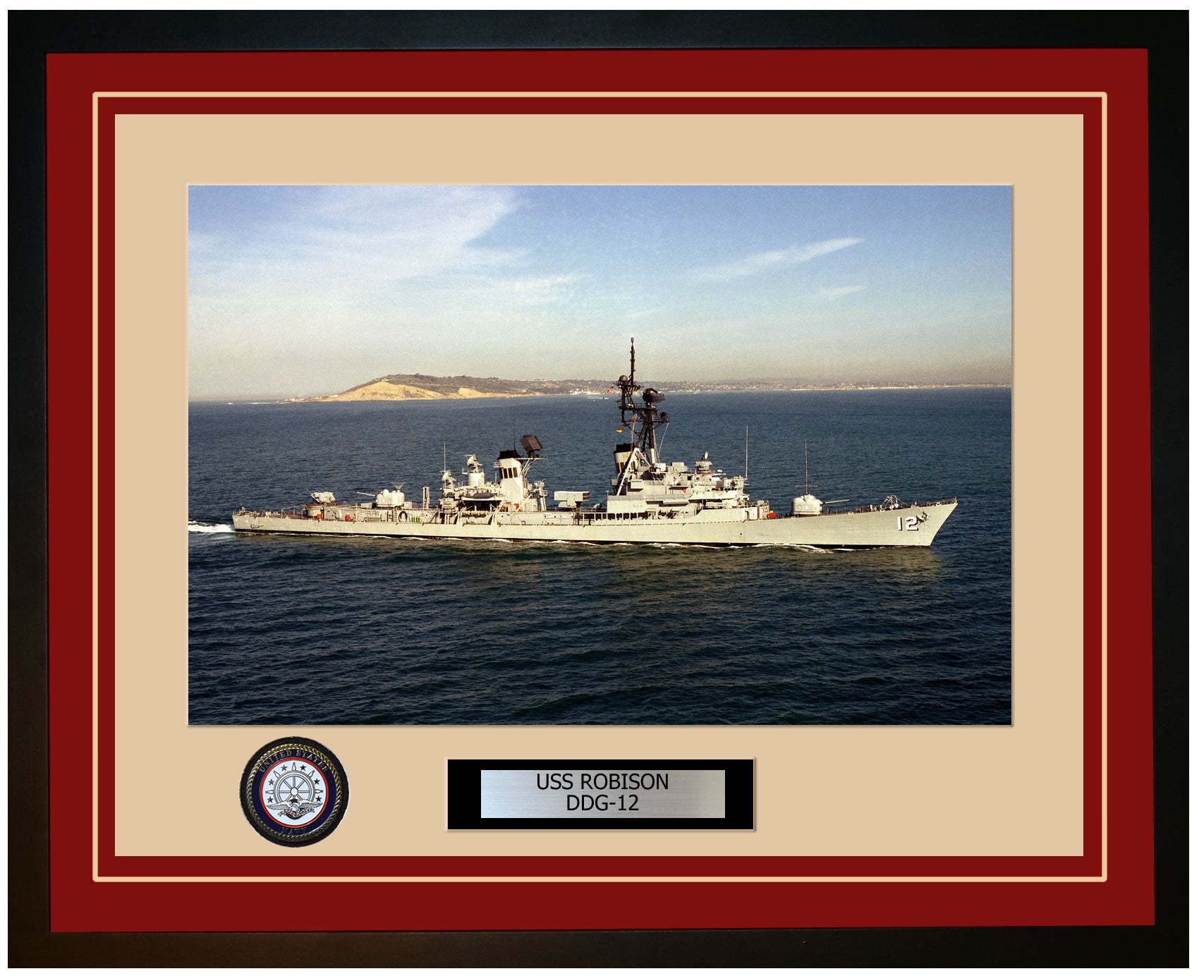 USS ROBISON DDG-12 Framed Navy Ship Photo Burgundy