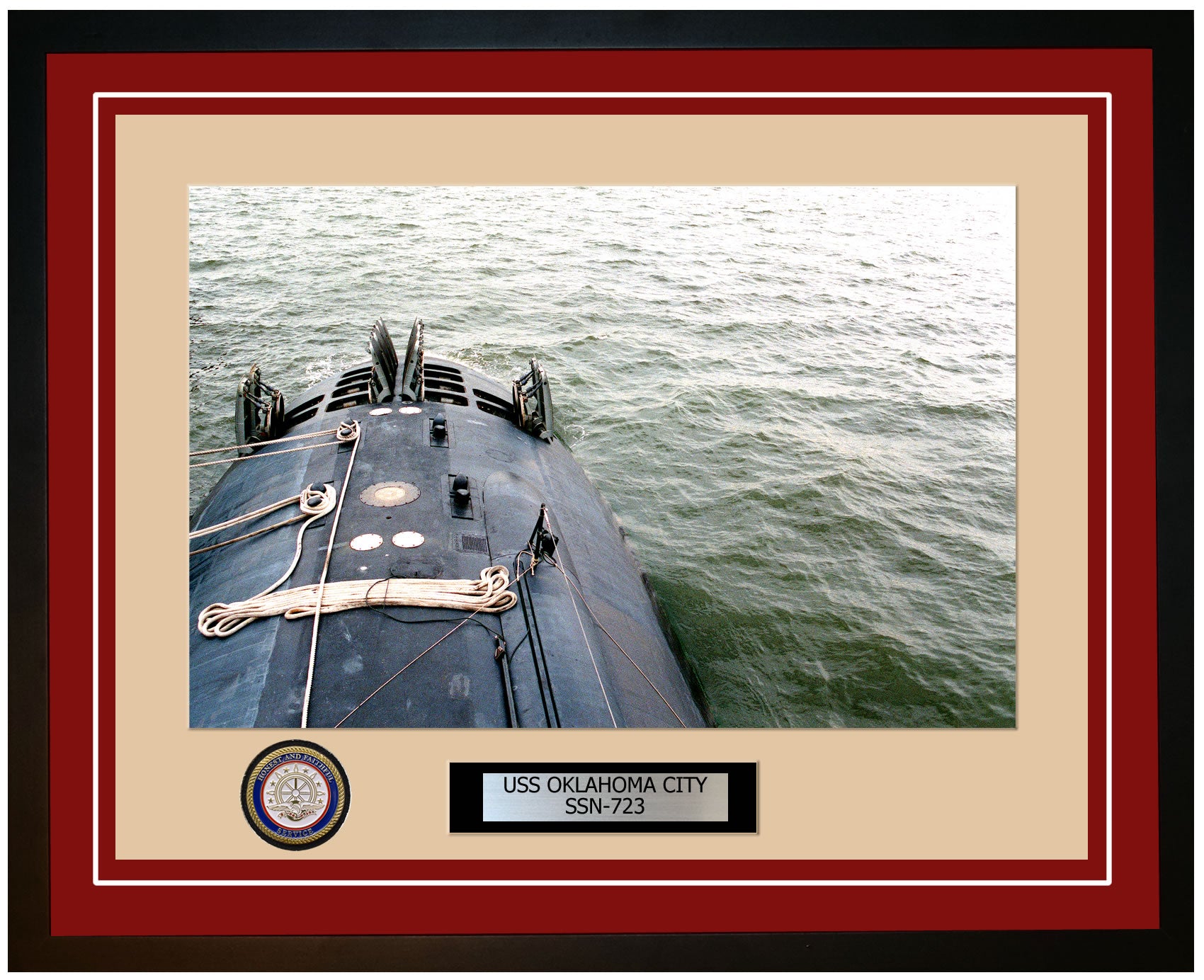 USS Oklahoma City SSN-723 Framed Navy Ship Photo Burgundy