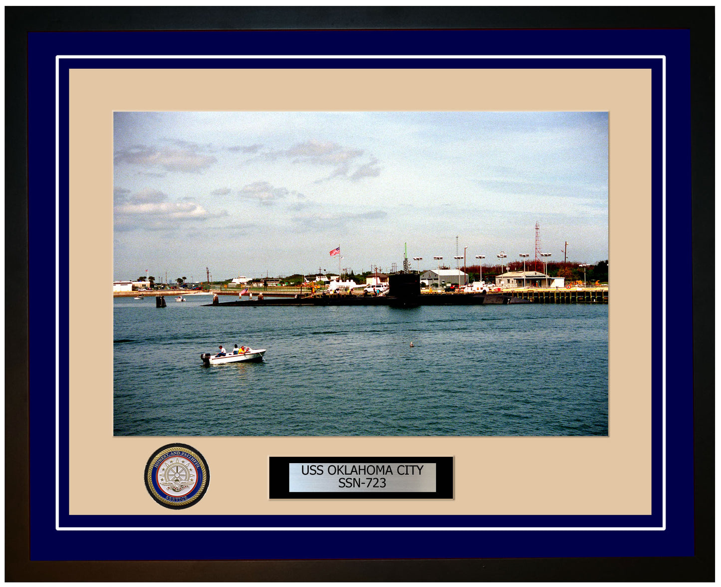 USS Oklahoma City SSN-723 Framed Navy Ship Photo Blue