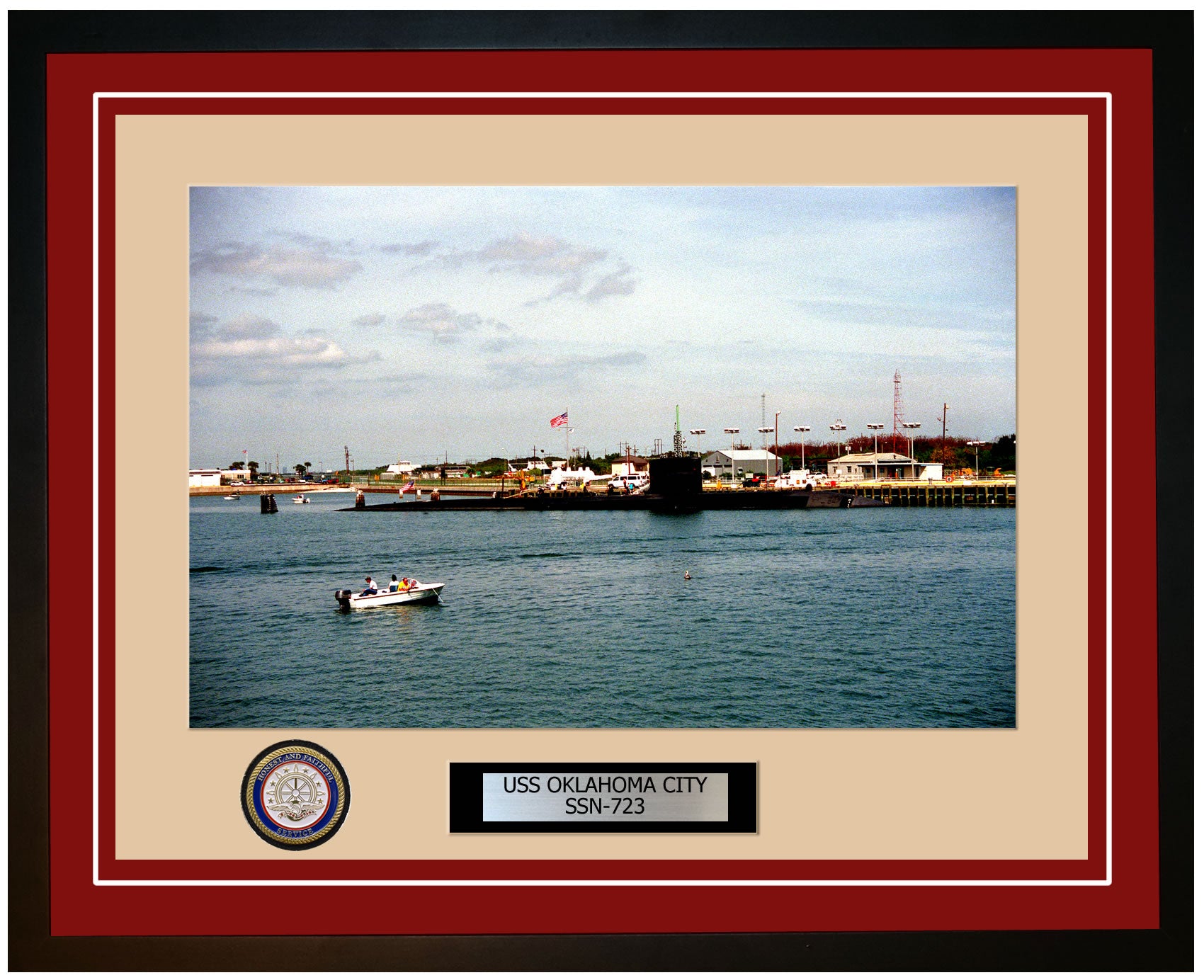 USS Oklahoma City SSN-723 Framed Navy Ship Photo Burgundy