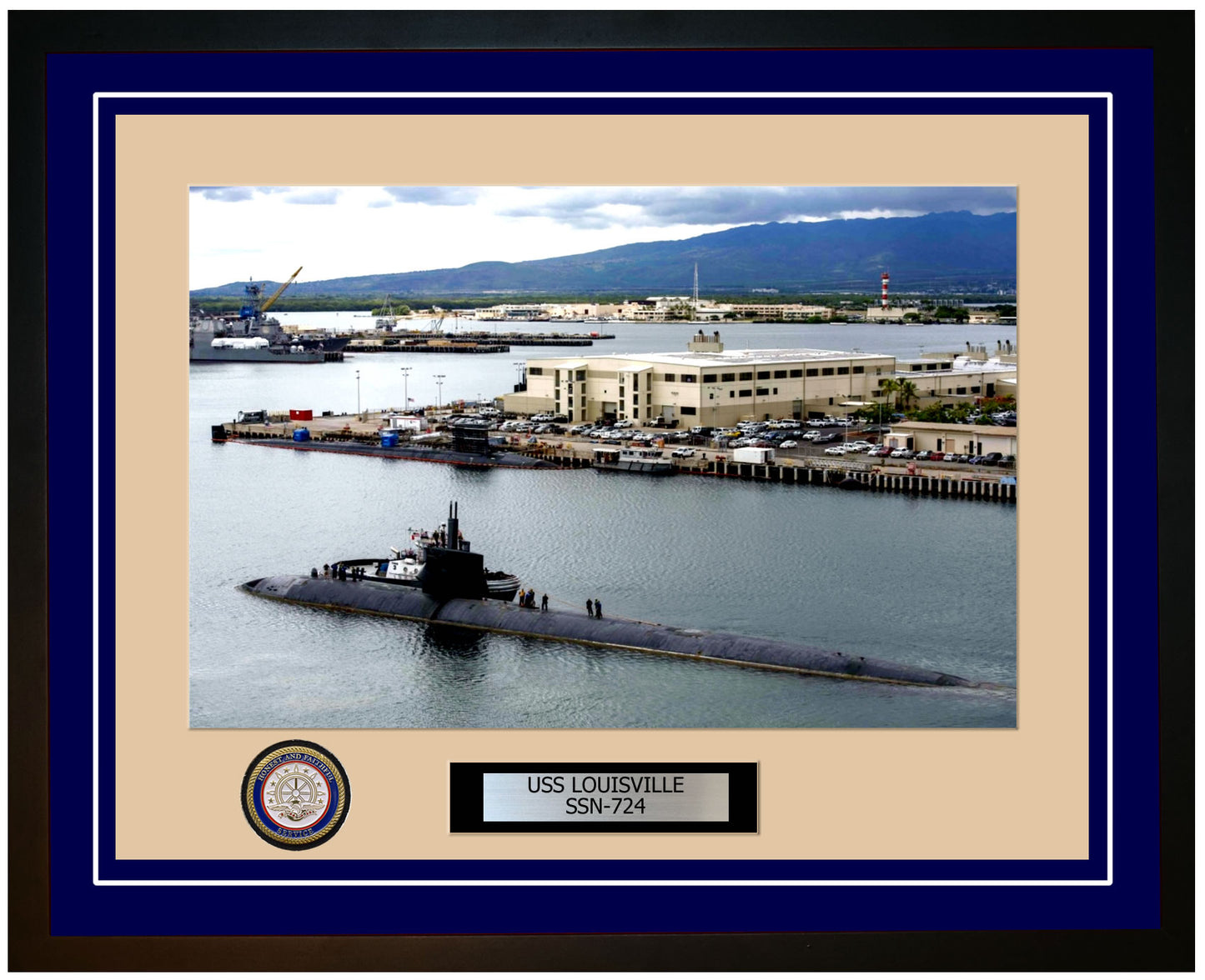 USS Louisville SSN-724 Framed Navy Ship Photo Blue