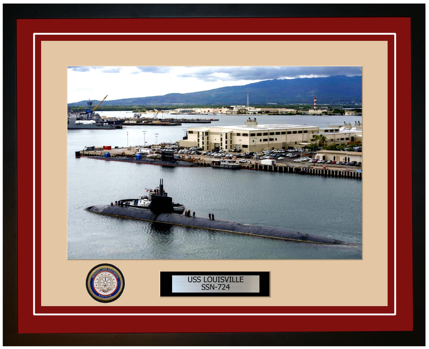 USS Louisville SSN-724 Framed Navy Ship Photo Burgundy