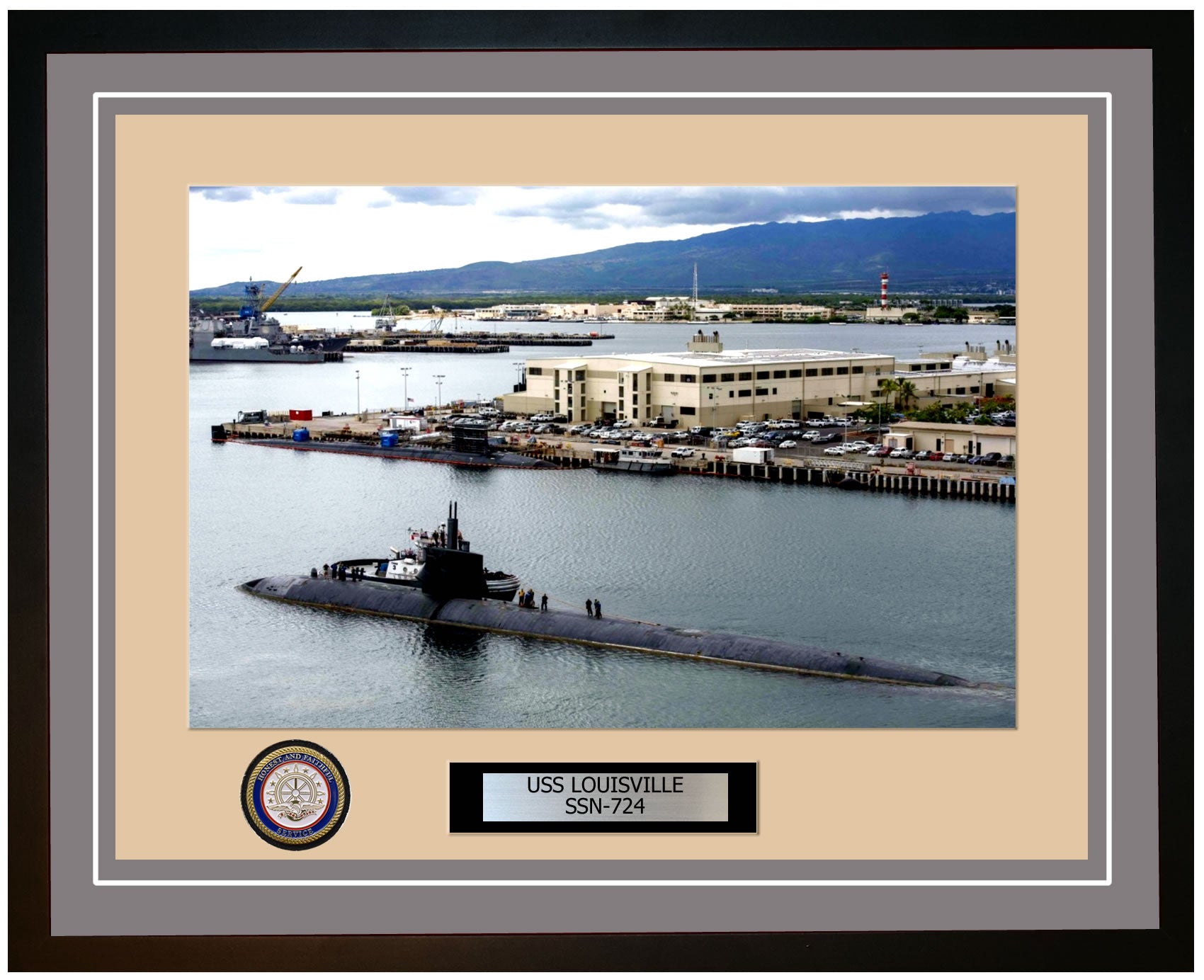 USS Louisville SSN-724 Framed Navy Ship Photo Grey