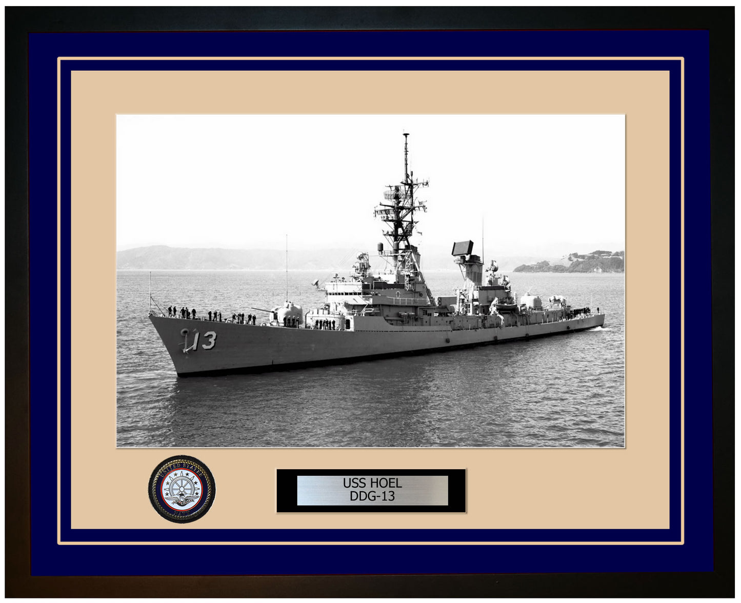 USS HOEL DDG-13 Framed Navy Ship Photo Blue