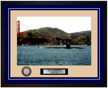 USS Louisville SSN-724 Framed Navy Ship Photo Blue